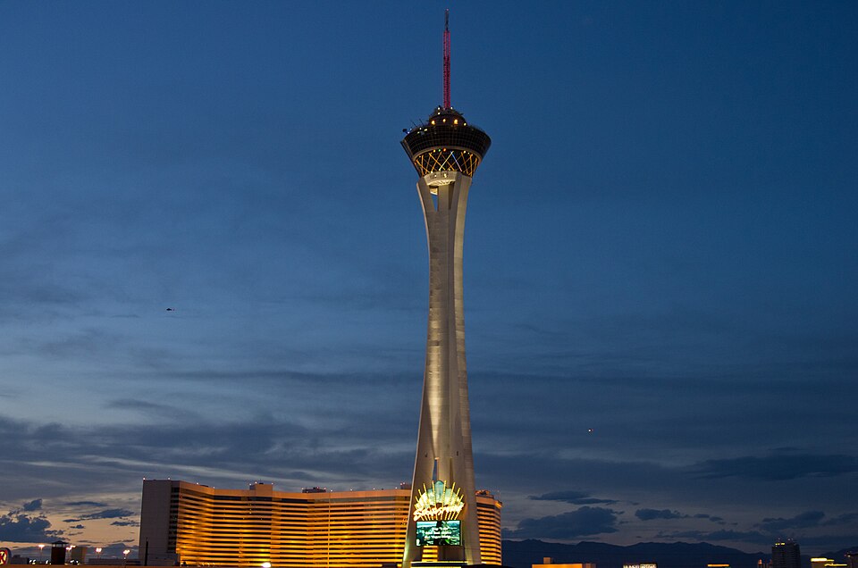 The STRAT hotel exterior on the Las Vegas Strip